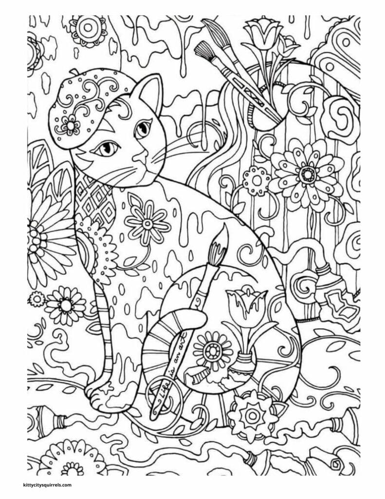 Squirrel Coloring Pages - kitty zentangle