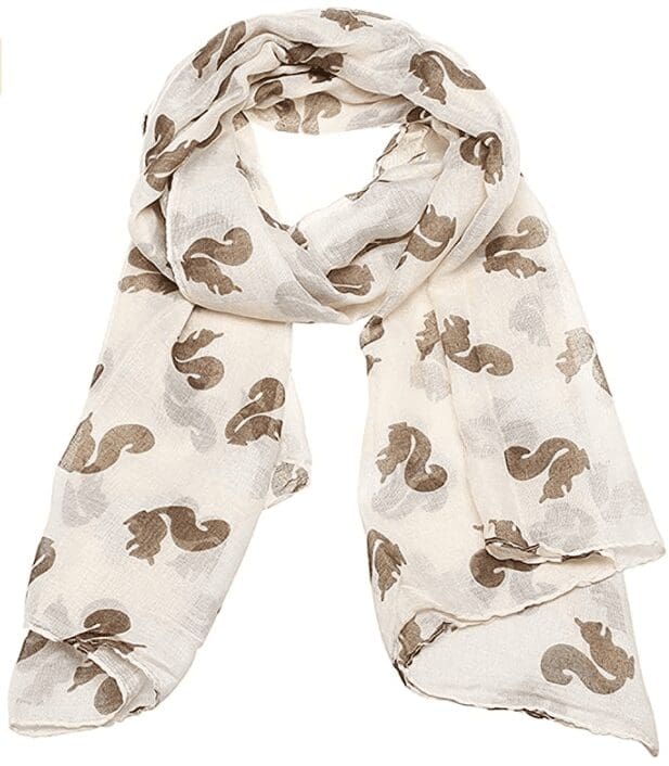 squirrel themed gift ideas - scarf with squirrel imprint