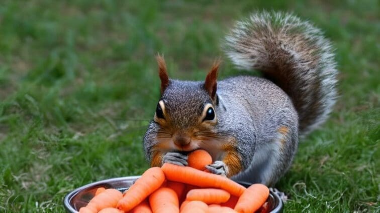 do squirrels eat carrots - squirrel snacking on carrots