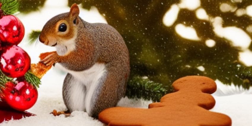 can squirrels eat gingerbread - squirrel eating gingerbread - squirrel eat cookie by a christmas tree