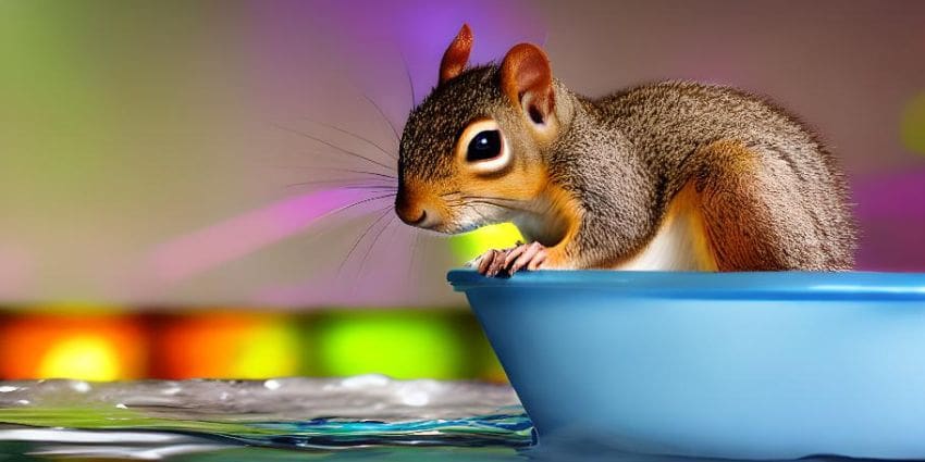 how to bathe a baby squirrel - one squirrel bathing in a bowl