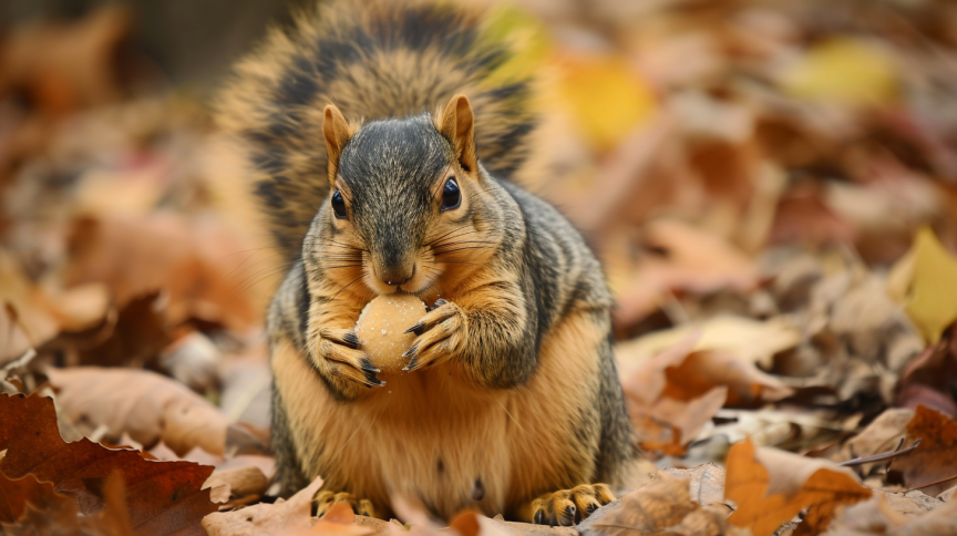 A robust eastern fox squirrel eating a cookie