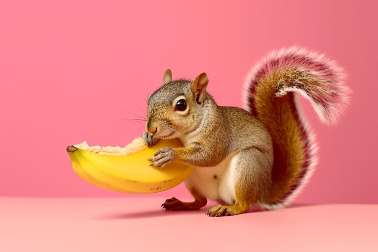 can squirrels eat bananas - eastern grey squirrel eating a banana