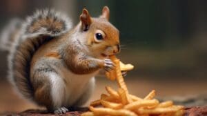 squirrel eating crinkle cut fries
