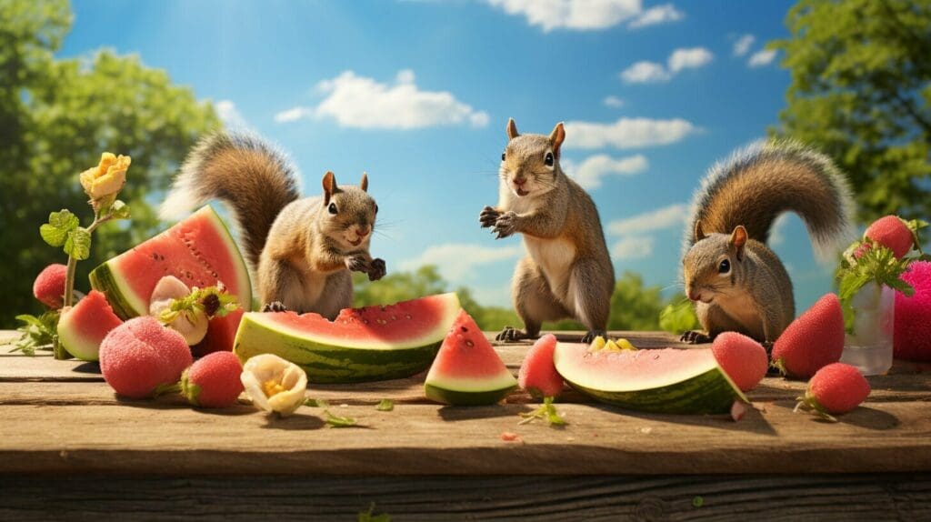 feeding watermelon to squirrels
