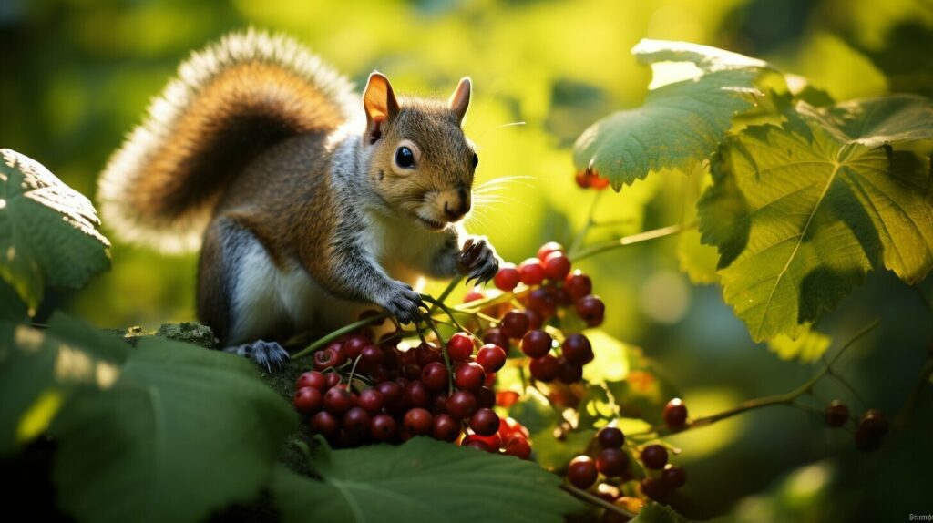 squirrel eating blackberries