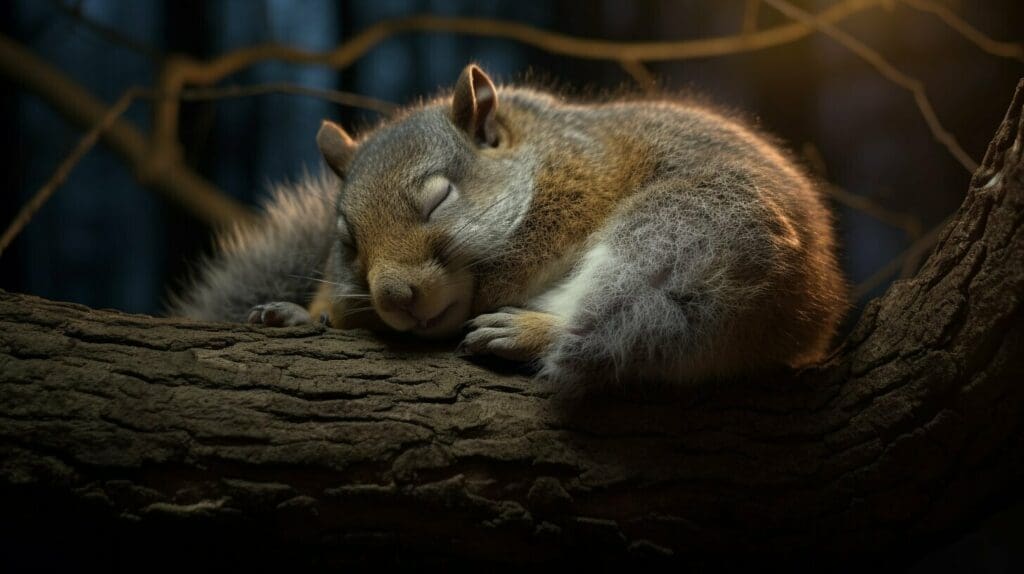 squirrel sleeping at night