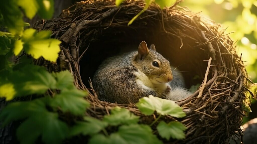squirrel sleeping in a nest