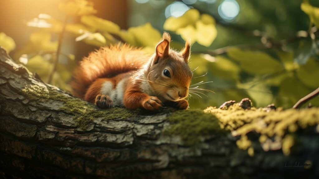 squirrel sleeping on a branch