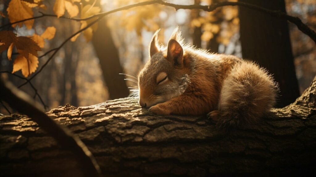 squirrel sleeping on a tree branch