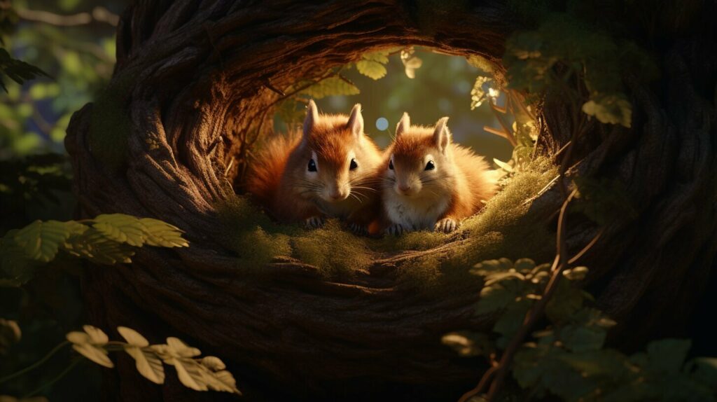 squirrels sleeping in a tree