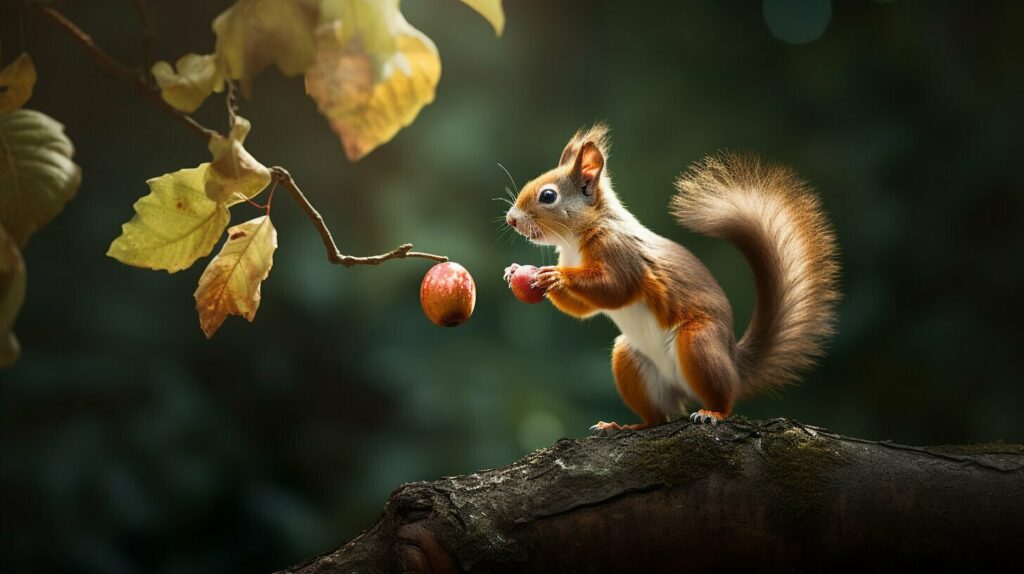 squirrel playing with fruit
