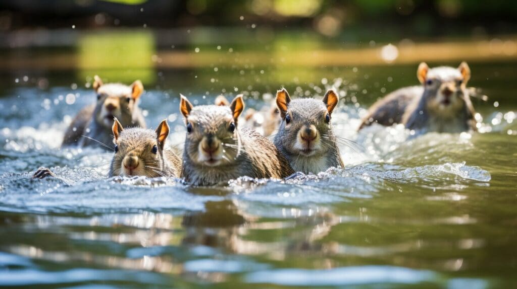 gray squirrels swimming